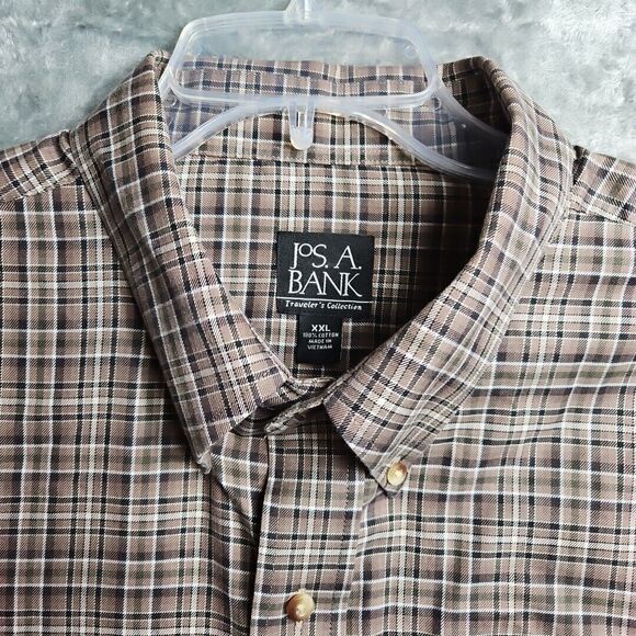 Jos a Bank traveler's Men's  shirt xxl brown black beige  plaid cotton - Picture 3 of 10